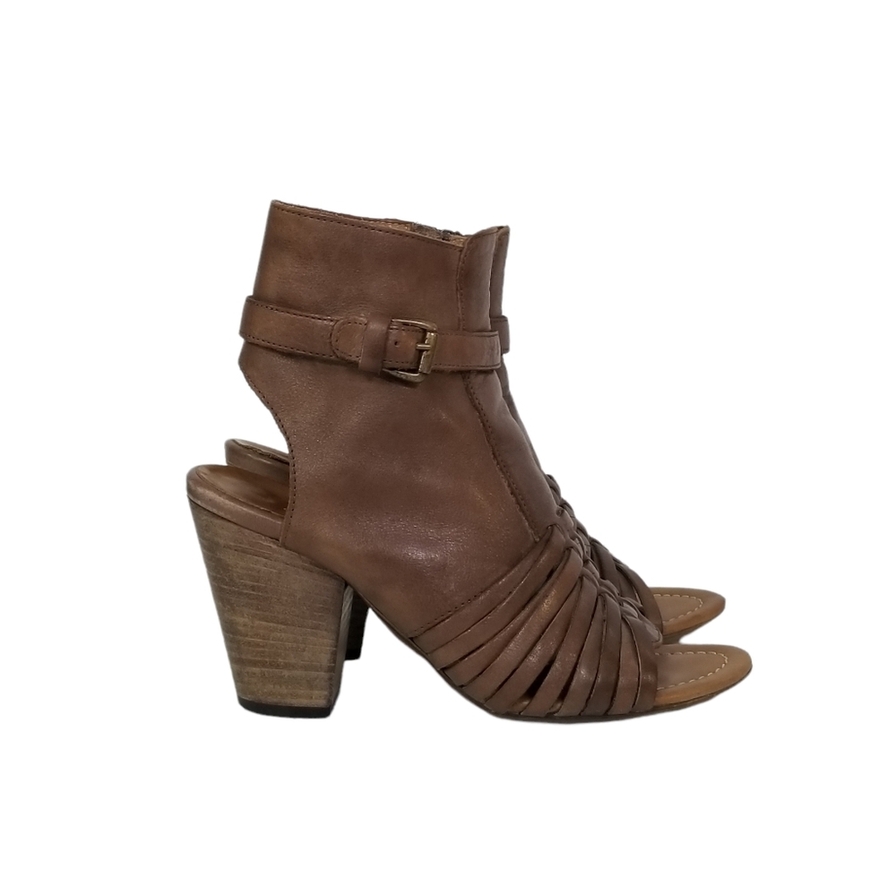 Fabianelli Italian Leather Woven Open Toe Ankle Booties Stacked Heel Size 6.5 - Picture 2 of 8